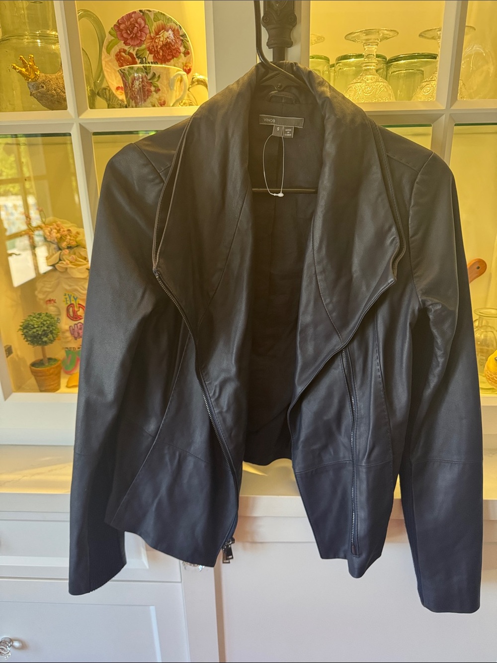 Vince Navy Draped Leather Jacket